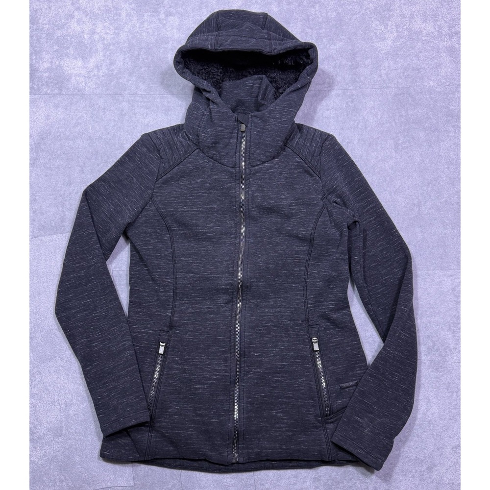 Athleta Jacket Womens S Sherpa Lined Hooded Full Zip Black Heather Fleece Coat